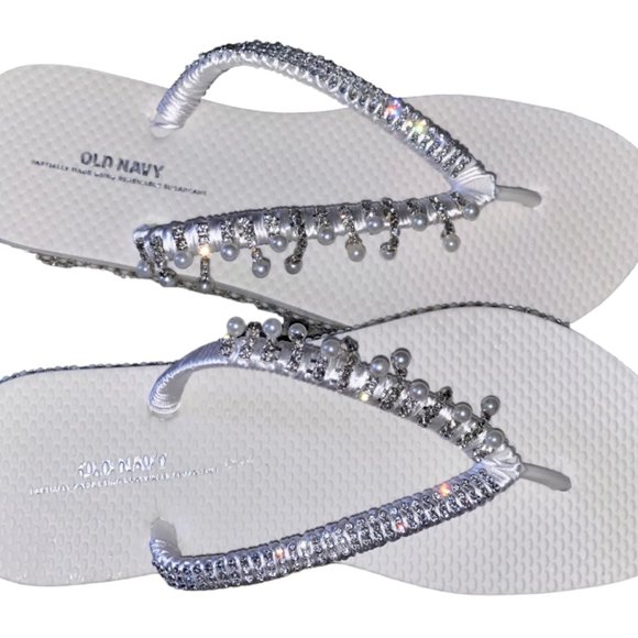 Flip Flops, Bridal Shoes, Beach Wedding Flip Flops, Rhinestones/Crystals, SZ6 - Picture 16 of 16